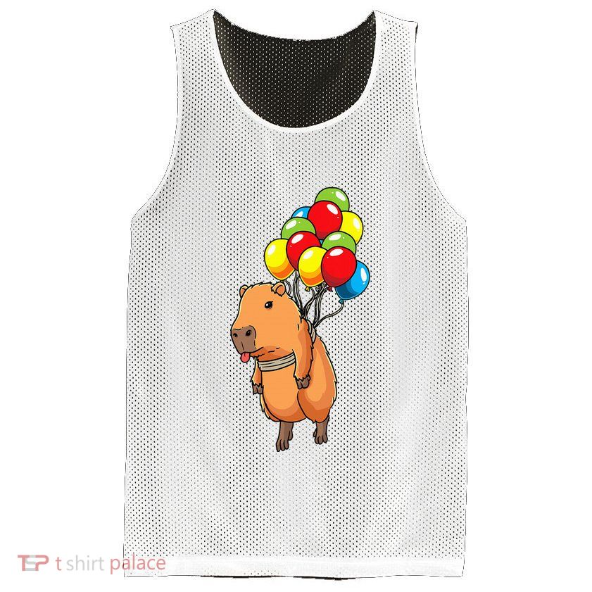 Capybara Giant Cavy Rodent With Balloons Capybara Mesh Reversible Basketball Jersey Tank