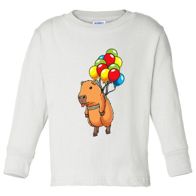 Capybara Giant Cavy Rodent With Balloons Capybara Toddler Long Sleeve Shirt