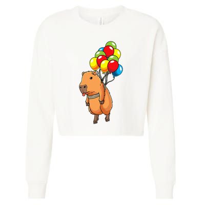 Capybara Giant Cavy Rodent With Balloons Capybara Cropped Pullover Crew