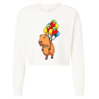 Capybara Giant Cavy Rodent With Balloons Capybara Cropped Pullover Crew