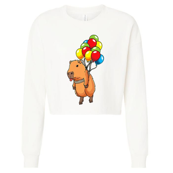 Capybara Giant Cavy Rodent With Balloons Capybara Cropped Pullover Crew