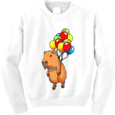 Capybara Giant Cavy Rodent With Balloons Capybara Kids Sweatshirt