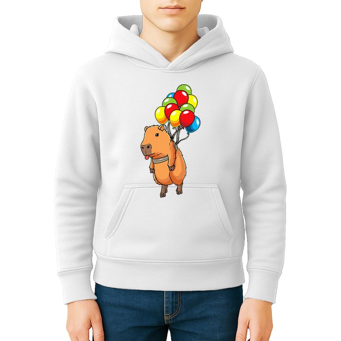 Capybara Giant Cavy Rodent With Balloons Capybara Kids Hoodie