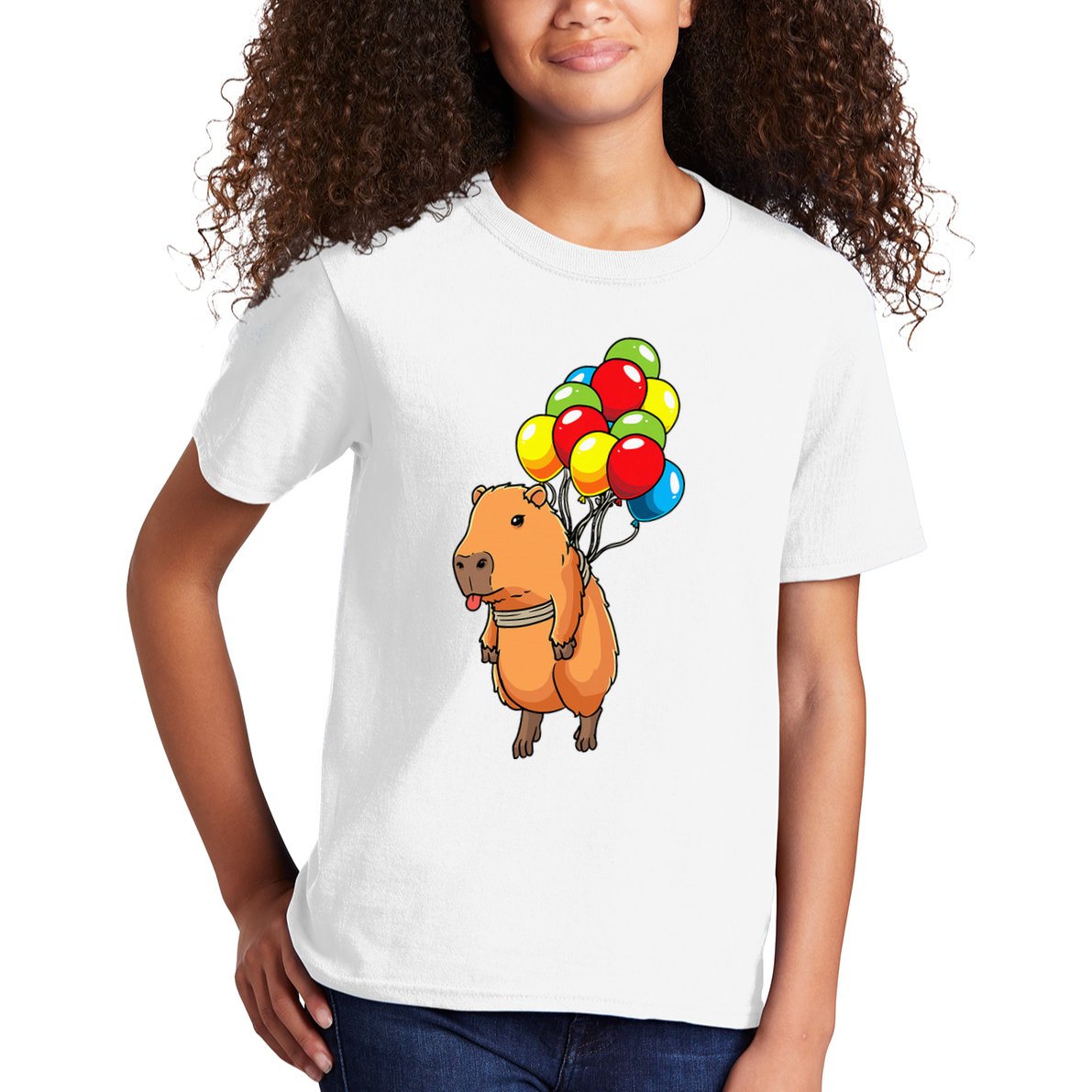Capybara Giant Cavy Rodent With Balloons Capybara Kids T-Shirt