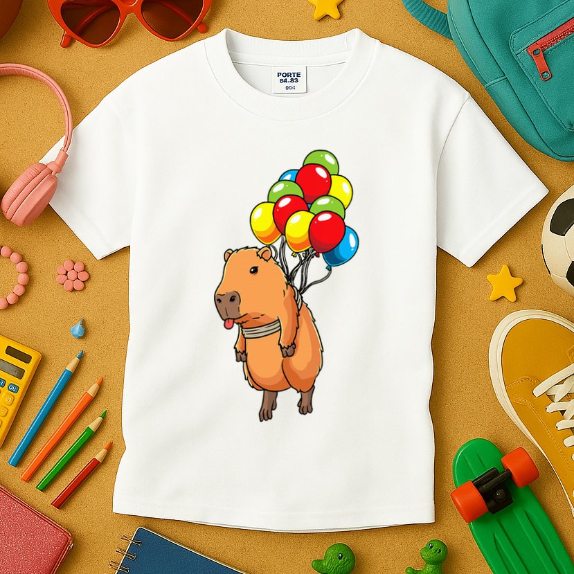 Capybara Giant Cavy Rodent With Balloons Capybara Kids T-Shirt