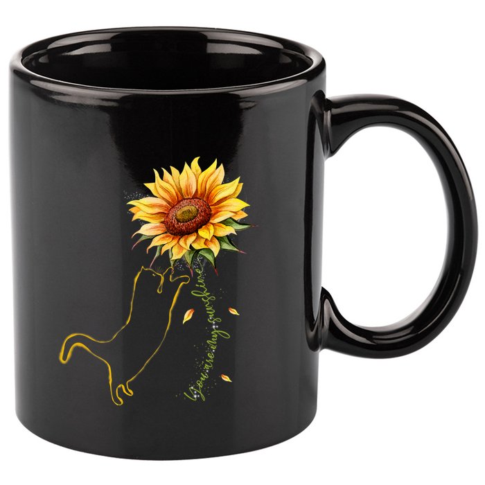 Cat Graphic Cat Sunflower Cat Sunshine Cat Lover 11oz C Handle Ceramic Mug