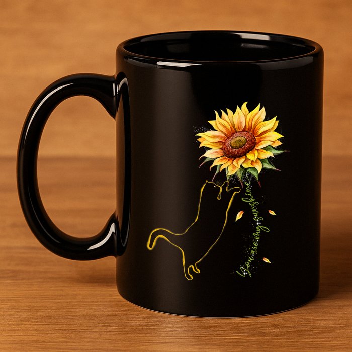 Cat Graphic Cat Sunflower Cat Sunshine Cat Lover 11oz C Handle Ceramic Mug