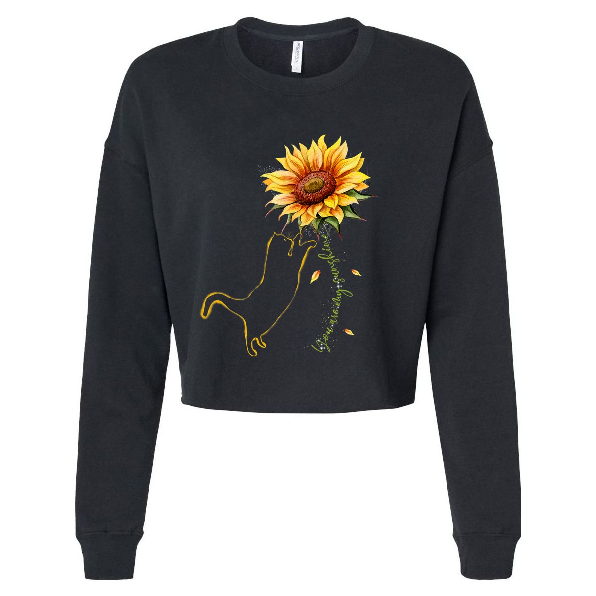 Cat Graphic Cat Sunflower Cat Sunshine Cat Lover Cropped Pullover Crew