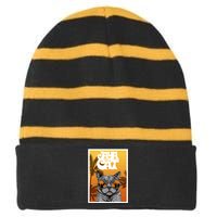 Cats Glasses Striped Beanie with Solid Band