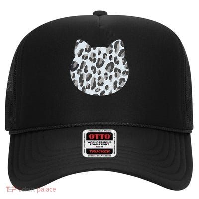 Cool Gray Cat Leopard Pattern High Crown Mesh Back Trucker Hat