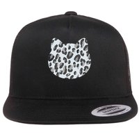 Cool Gray Cat Leopard Pattern Flat Bill Trucker Hat
