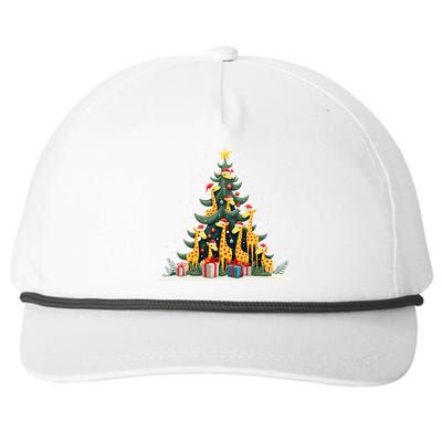 Cute Giraffe Christmas Tree Giraffe Lovers Xmas Holiday Snapback Five-Panel Rope Hat