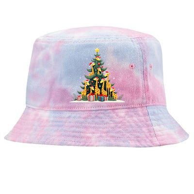 Cute Giraffe Christmas Tree Giraffe Lovers Xmas Holiday Tie-Dyed Bucket Hat