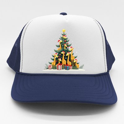 Cute Giraffe Christmas Tree Giraffe Lovers Xmas Holiday Trucker Hat