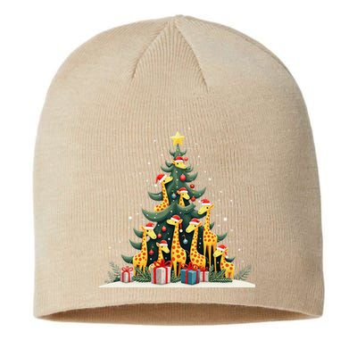 Cute Giraffe Christmas Tree Giraffe Lovers Xmas Holiday Sustainable Beanie