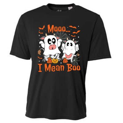 Cute Ghost Cow Moo I Mean Boo Halloween Funny Cow Lover Cooling Performance Crew T-Shirt