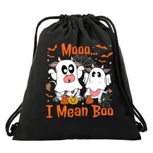 Cute Ghost Cow Moo I Mean Boo Halloween Funny Cow Lover Drawstring Bag