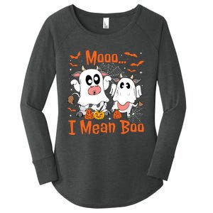 Cute Ghost Cow Moo I Mean Boo Halloween Funny Cow Lover Women's Perfect Tri Tunic Long Sleeve Shirt