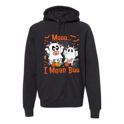 Cute Ghost Cow Moo I Mean Boo Halloween Funny Cow Lover Premium Hoodie