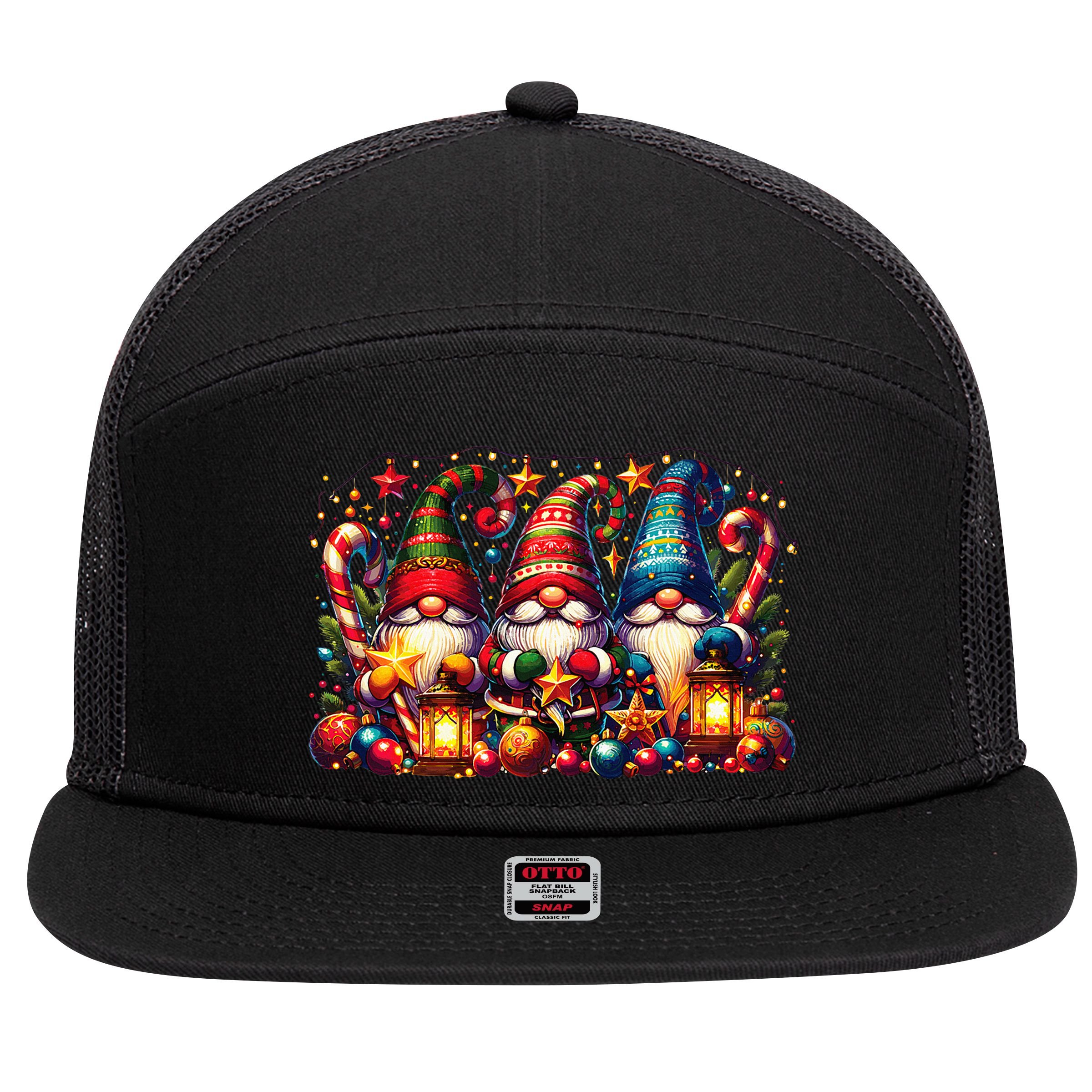Christmas Gnome 7 Panel Mesh Trucker Snapback Hat