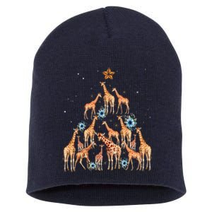 Cute Giraffe Christmas Tree Giraffe Lovers Xmas Holiday Short Acrylic Beanie