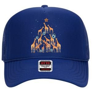 Cute Giraffe Christmas Tree Giraffe Lovers Xmas Holiday High Crown Mesh Back Trucker Hat