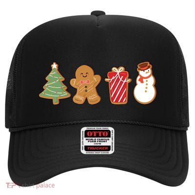 Cute Gingerbread Christmas Cookies Cute Women Christmas High Crown Mesh Back Trucker Hat