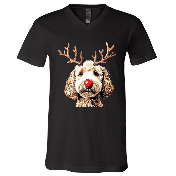 Christmas Goldendoodle Christmas Dog V-Neck T-Shirt