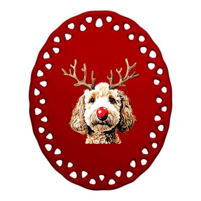 Christmas Goldendoodle Christmas Dog Ceramic Oval Ornament