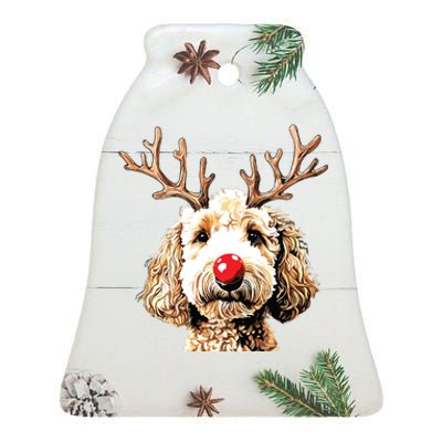 Christmas Goldendoodle Christmas Dog Ceramic Bell Ornament