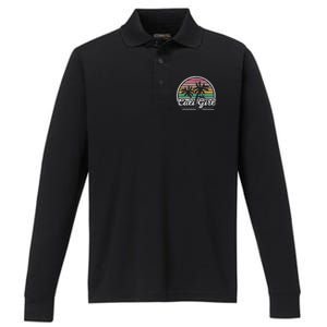 Cali Girl California Retro California Palm Trees Summer Performance Long Sleeve Polo