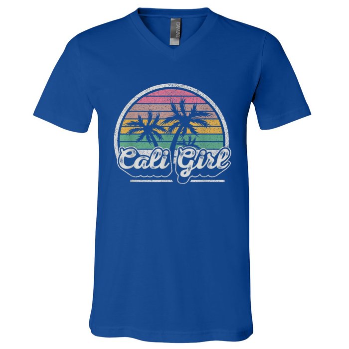 Cali Girl California Retro California Palm Trees Summer V-Neck T-Shirt