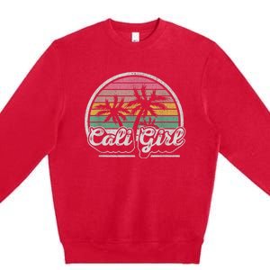 Cali Girl California Retro California Palm Trees Summer Premium Crewneck Sweatshirt