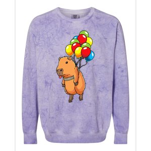 Capybara Giant Cavy Rodent With Balloons Capybara Colorblast Crewneck Sweatshirt