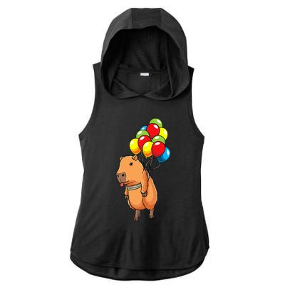 Capybara Giant Cavy Rodent With Balloons Capybara Ladies PosiCharge Tri-Blend Wicking Draft Hoodie Tank