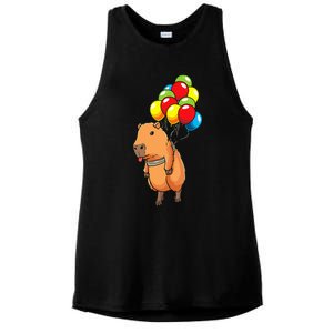 Capybara Giant Cavy Rodent With Balloons Capybara Ladies PosiCharge Tri-Blend Wicking Tank