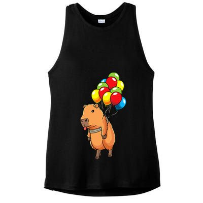 Capybara Giant Cavy Rodent With Balloons Capybara Ladies PosiCharge Tri-Blend Wicking Tank