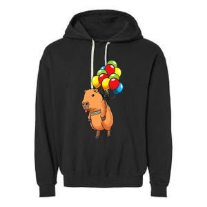 Capybara Giant Cavy Rodent With Balloons Capybara Garment-Dyed Fleece Hoodie