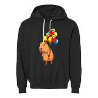 Capybara Giant Cavy Rodent With Balloons Capybara Garment-Dyed Fleece Hoodie
