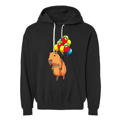 Capybara Giant Cavy Rodent With Balloons Capybara Garment-Dyed Fleece Hoodie