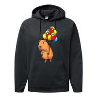 Capybara Giant Cavy Rodent With Balloons Capybara Performance Fleece Hoodie