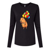 Capybara Giant Cavy Rodent With Balloons Capybara Womens Cotton Relaxed Long Sleeve T-Shirt