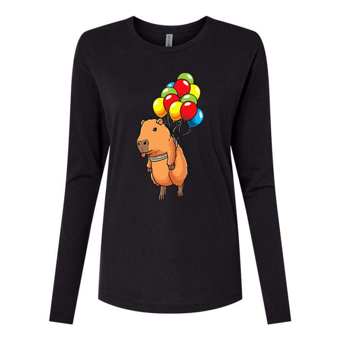 Capybara Giant Cavy Rodent With Balloons Capybara Womens Cotton Relaxed Long Sleeve T-Shirt