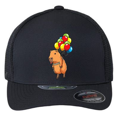 Capybara Giant Cavy Rodent With Balloons Capybara Flexfit Unipanel Trucker Cap