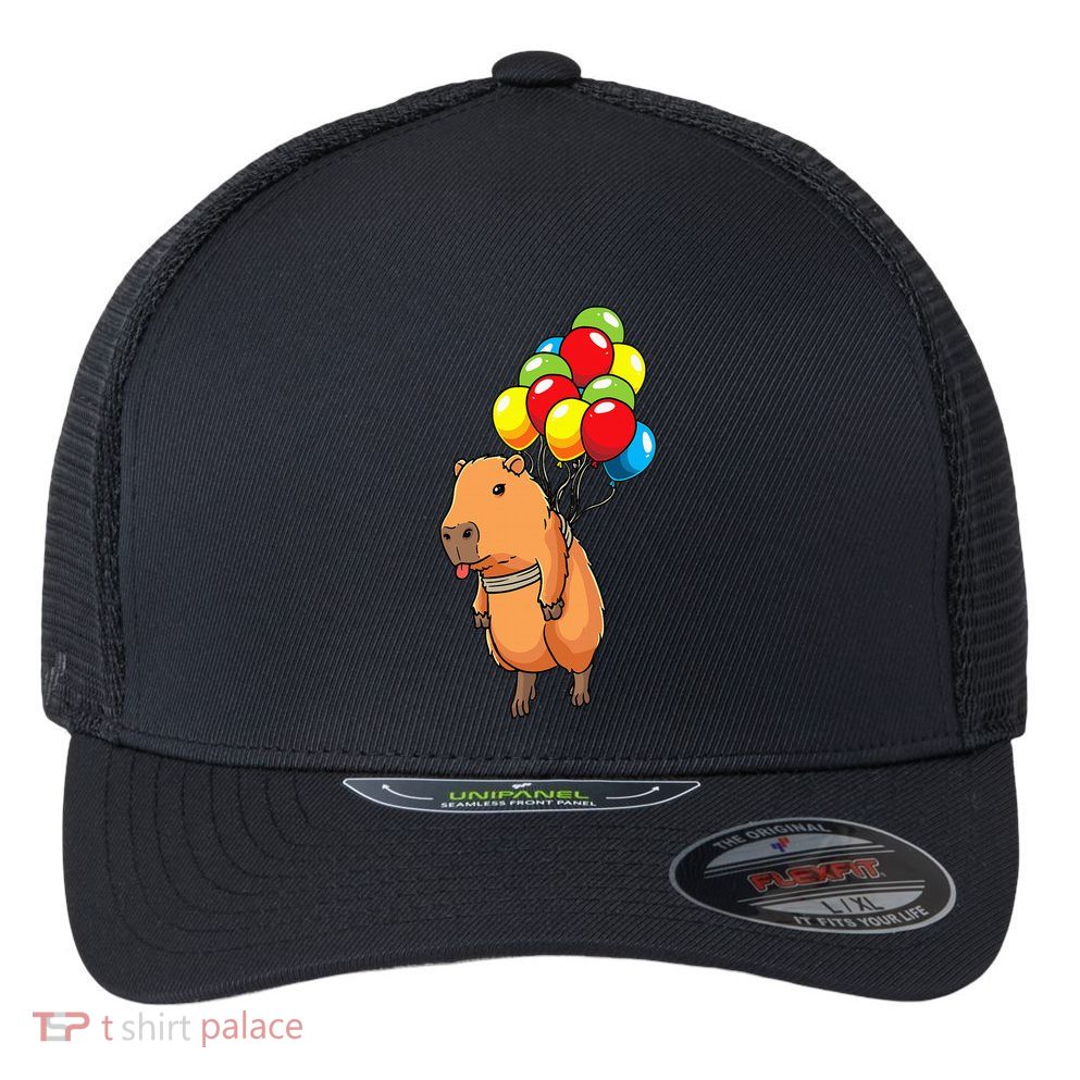 Capybara Giant Cavy Rodent With Balloons Capybara Flexfit Unipanel Trucker Cap
