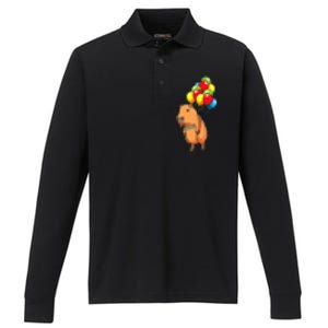 Capybara Giant Cavy Rodent With Balloons Capybara Performance Long Sleeve Polo