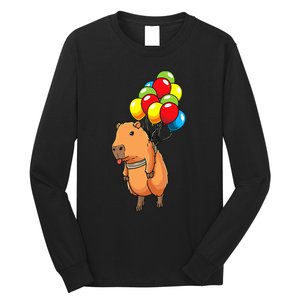 Capybara Giant Cavy Rodent With Balloons Capybara Long Sleeve Shirt