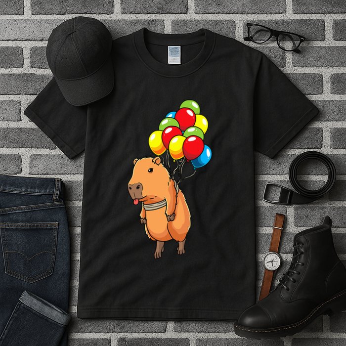 Capybara Giant Cavy Rodent With Balloons Capybara Tall T-Shirt