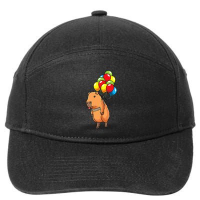 Capybara Giant Cavy Rodent With Balloons Capybara 7-Panel Snapback Hat