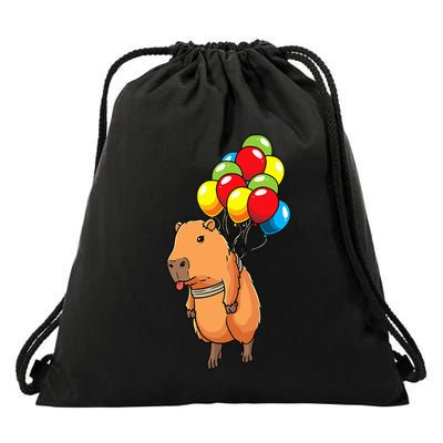Capybara Giant Cavy Rodent With Balloons Capybara Drawstring Bag